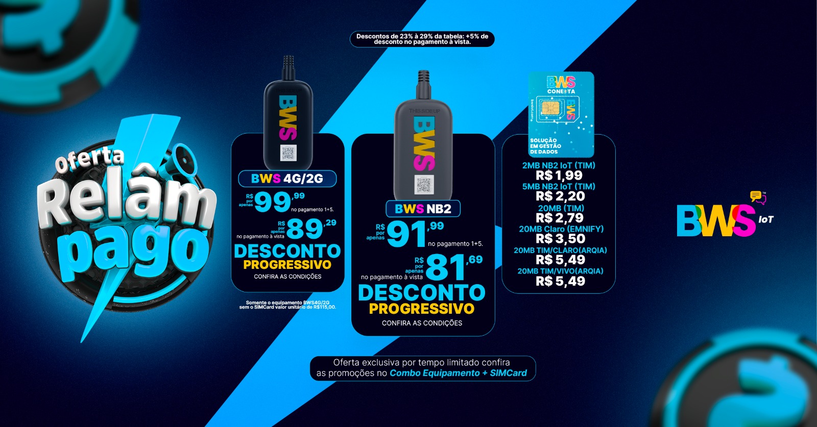 Oferta Relâmpago Rastreadores BWS NB2 e E3+4G